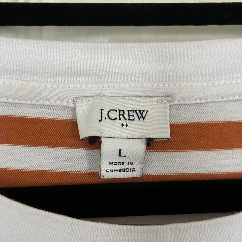 J. CREW Size Large Orange White Striped Long Sleeve Relaxed Fit T-Shirt Layer